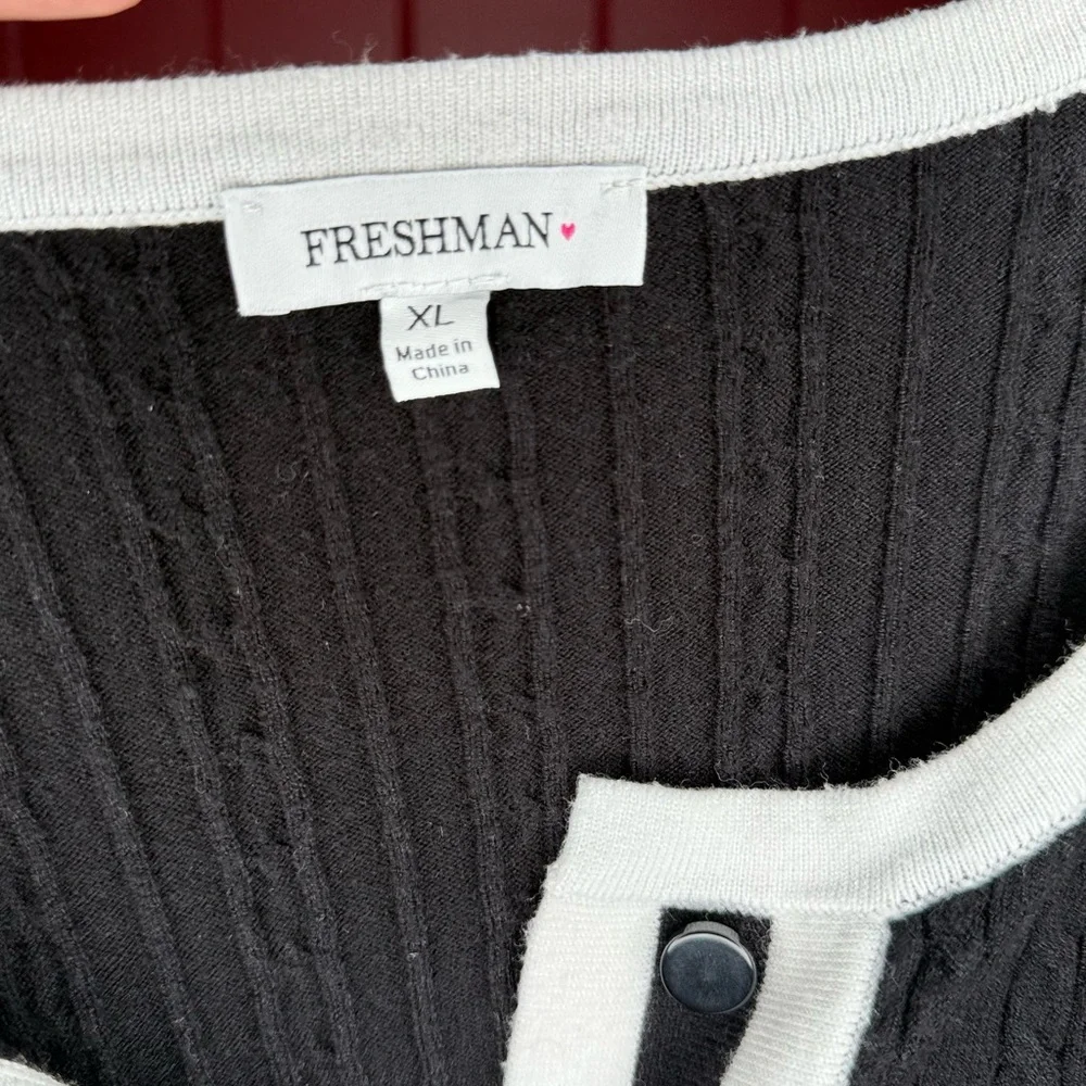 Black & White Button Front Ribbed Cardigan Sweater - Picture 7 of 8